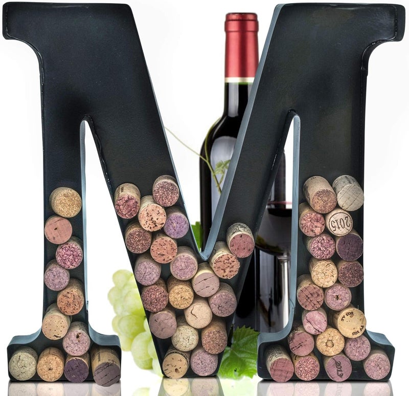 Made Easy Kit Metal Letter Wine Cork Keepsake Saver & Holder Monogram w/Free Wall Mount Kit A-Z (Letter M, Large) - Image 1